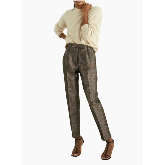 New Reiss Sienna Sparkle Tapered Trousers in Gold Size 12 - Picture 1 of 13